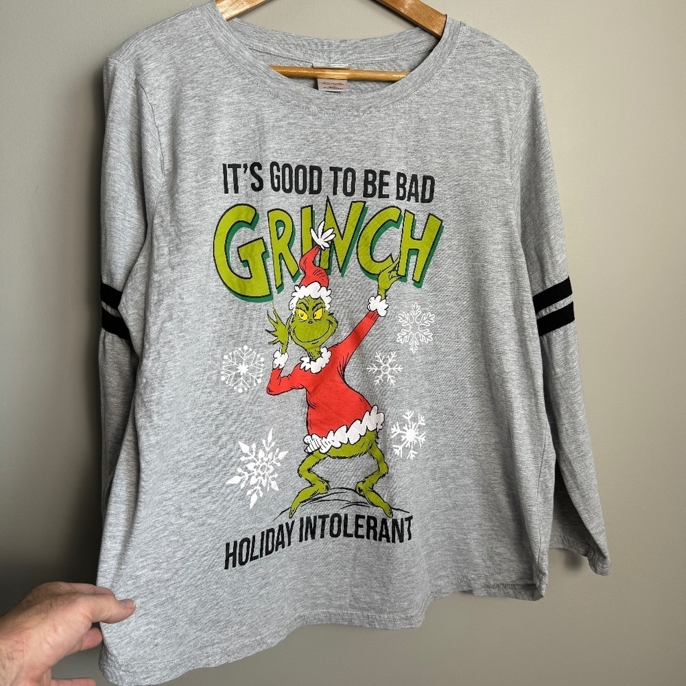 The Grinch Holiday Gray‎ Christmas Long Sleeve T-Shirt Size 2X Good to be Bad
